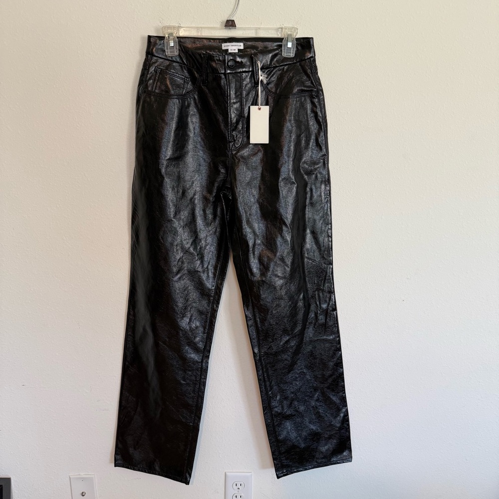 Good American Better Than Leather Faux Waxed Patent Good Icon Pants Black 4 27